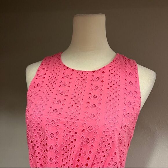 J. Crew Eyelet-embroidered tiered pink scoop neck sleeveless midi dress - Picture 2 of 13